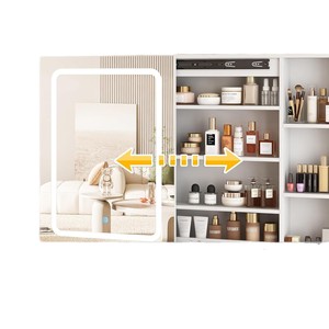 Manufacturer's LED lighting sliding mirror <b>dressing</b> <b>table</b> jewelry cabinet charging station <b>storage</b> shelf cushioned stool set - Product Image 5