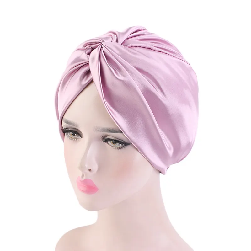 Fashion RTS foulard doppio strato copricapo con elastico torsione di seta cappelli da donna