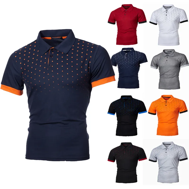 Summer New Men's Solid Color Lapel Golf Polo Shirts Print Fashion Short Sleeve T-shirts