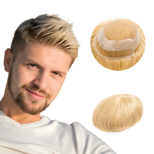 BLT precio barato Natural duradero 6 pulgadas de longitud 8*10 pulgadas encaje francés con Base de PU Sistema de reemplazo de cabello humano virgen tupé para hombres - Product Image 1