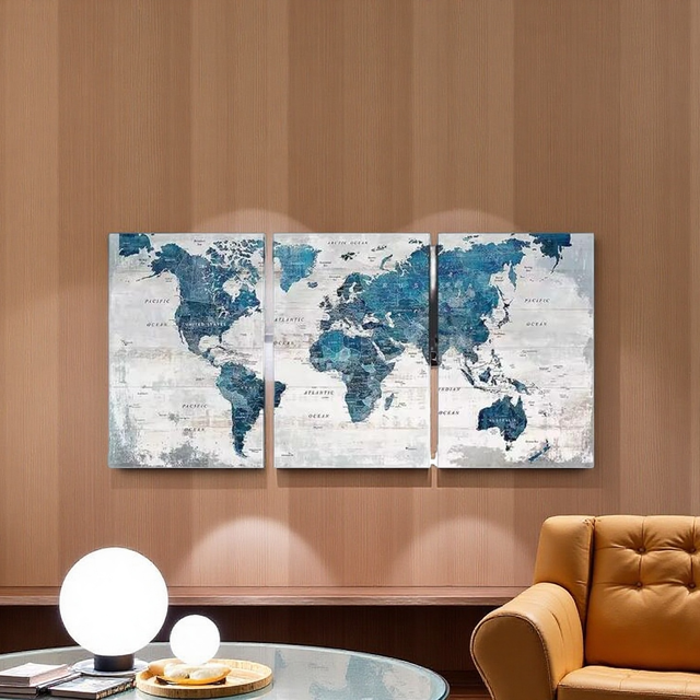 Wall Art for Living Room Office Wall Decor Pictures for Bedroom World Map Art Kitchen 48"X24"