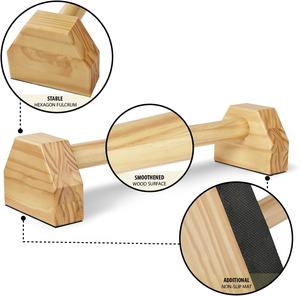 Mendukung <span class=keywords><strong>Calisthenics</strong></span> 2 latihan set kekuatan tubuh atas latihan paralel bar Parallettes kayu Push Up berdiri - Product Image 3