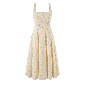 TAOP&ZA 2026 Nuovo Abito Estivo da <span class=keywords><strong>Donna</strong></span> Floreale con Scollo Quadrato, Spalline Sottili e Cintura Annodabile 7831 - Product Image 1