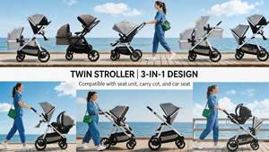Cochecito Doble para Bebés, Diseño 3 en 1, Puede Usarse como Asiento, Cuna y Silla de Auto - Product Image 3