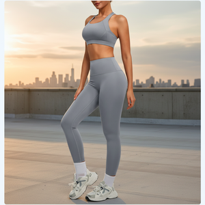 ชุดโยคะสีพื้นเนื้อผ้าระบายอากาศกระชับรูปร่าง ป้องกันการกระแทก ยกกระชับสะโพก เหมาะสำหรับพิลาทิส วิ่งออกกำลังกาย สำหรับผู้หญิง ดีไซน์รัดเอว - Product Image 4