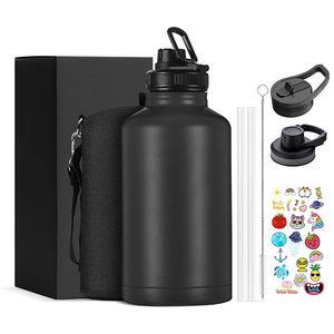 Bouteille d'eau isotherme en acier inoxydable sans BPA avec paille pour le sport - Product Image 1