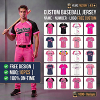 Maillot de baseball OEM personnalisé pour les survivantes, Maillot de baseball rose personnalisé, Tenue d'équipe sur mesure, Direct usine, Combattez comme une fille