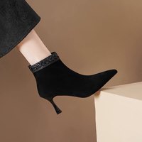 Bottines à talons hauts à bout pointu pour femmes, avec garniture tressée, en daim, coupe ajustée, élégantes, pour soirée