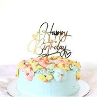 Hand schreiben Gold alles Gute zum Geburtstag Mini Herz Kuchen deckel Acryl Geburtstag Cupcake Topper Kinder Geburtstags feier Kuchen Dekorationen