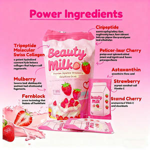 Kedatangan Baru 2025 Bubuk Susu Kecantikan Wajah Rendah Gula Rasa Stroberi Kolagen Terhidrolisis Premium Asam Hialuronat Vitamin C Antioksidan - Product Image 2