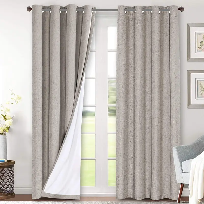 Faux Linen Vải Phong Cách Hiện Đại 100% Màn Rèm Tráng Rèm Vải Chống Thấm Nước Chống Cháy