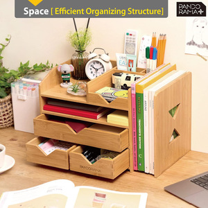 Bamboo Desktop <b>File</b> <b>Organizer</b> 4 Layers Multifunction Storage Rack For Desk Neatening - Product Image 4