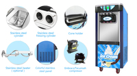 Machine à gelato et à crème glacée molle à haute productivité, 3 saveurs, autonome, 220V/110V, eau commerciale pour l'Amérique du Sud, le Brésil
