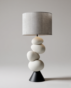 Lámpara de Pie LED E26 Minimalista de Resina con Base Escultural Abstracta, Altura Ajustable y Pantalla de Lino Gris para Sala de Estar - Product Image 5