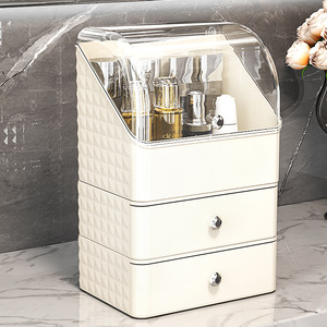 Cosmetic Storage Box Makeup Organizer Dustproof Desktop <b>Skincare</b> <b>Holder</b> With Drawer Modern Design Creamy White 3-6L - Product Image 3
