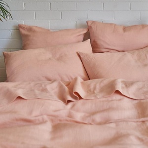 Ensemble de draps de <span class=keywords><strong>lit</strong></span> en lin 100% <span class=keywords><strong>rose</strong></span> de luxe Taitang Hotel, motif uni moderne, taille Queen King avec housse rayée, quantité simple - Product Image 2