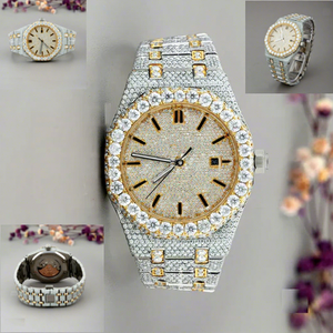 Luxury Hip Hop 40mm Automatic Men's <b>Watch</b> Glass Moissanite Stainless Steel Band Gold Plated Case 10 Bar Water Resistant Bracelet - Product Image 1