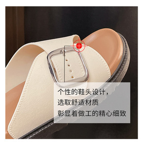 毎日使える屋外用アフリカ女性向けラウンドバックルシングルバンドスライドスリッパ厚底ビーチストリートレディースサンダル - Product Image 5