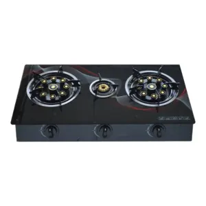 Big fire high efficiency three burner gas stove hot selling cheap made in china glass top brass nine cavity burner