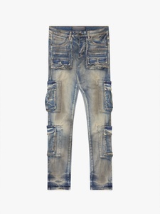 Jeans en denim pour homme HaiYao 2026, sur mesure, de haute qualité, vintage, lavage délavé, coupe skinny, poches, streetwear, hip-hop, OEM ODM, Y2K, coton AM - Product Image 1