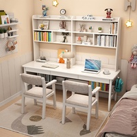 Bureau double en bois massif avec étagère intégrée, bureau informatique extra-large pour usage domestique, étudiants et plusieurs personnes