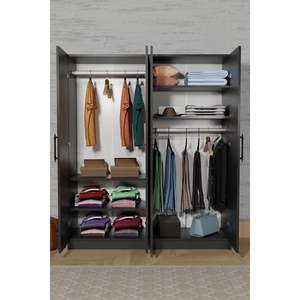 Armoire moderne gris anthracite à 4 portes, style simple et moderne, autoportante avec 6 étagères et 2 penderies, placard gain de place - Product Image 3