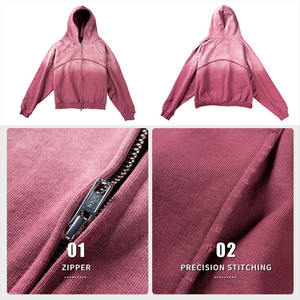 Özel Tasarım Erkek Kapüşonlu Sweatshirtleri Büyük Beden %100 Pamuk Düşük Omuzlu Sokak Modası 400 Gsm Ağır Kumaş Asit Yıkama Fermuarlı - Product Image 4