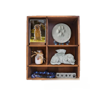 אגרטל עץ מודרני מלבני ועמיד לחיות מחמד, מסגרת לתמונה, מתנה זיכרון בעבודת יד לכלב ולחתול, לאפר שריפה. - Product Image 1