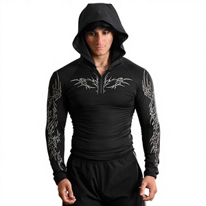Custom Men's <b>Hooded</b> Compression <b>T</b> <b>Shirt</b> <b>Long</b> <b>Sleeve</b> Gym Fitness Workout Quick Dry Athletic Sports Hoodie OEM Services - Product Image 1