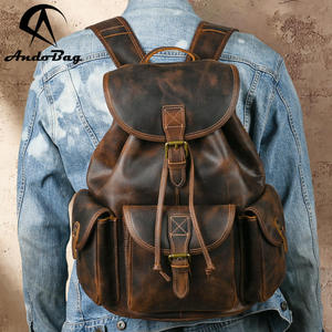 Sac à dos rétro Andong pour homme et femme, en cuir de vachette de première qualité, style vintage, sac à bandoulière en cuir Crazy Horse, sac à dos unisexe pour le sport - Product Image 1