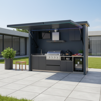 Meubles de cuisine extérieurs intelligents et luxueux avec îlot barbecue, télévision et bar LED pour jardin de luxe