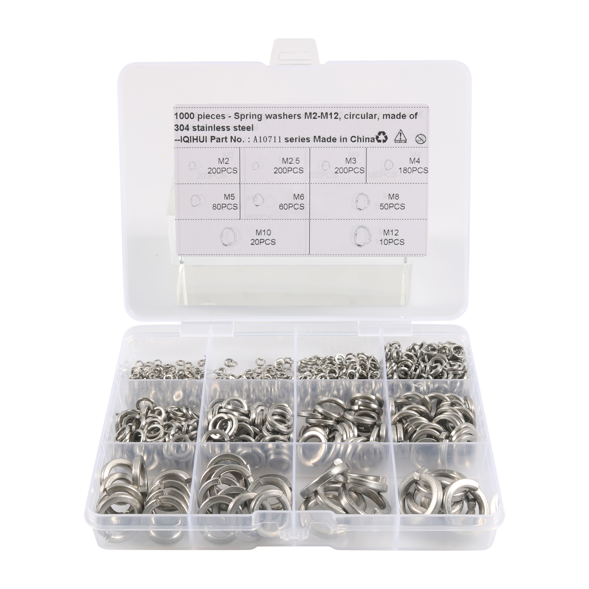 Stainless Steel Washer 1000 Pieces Set Flat Washers/Spring Washers M2-M12 Round 304 Stainless Steel Flat Washers/Lock Washers