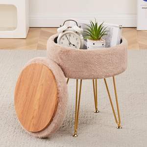 <span class=keywords><strong>Tabouret</strong></span> <span class=keywords><strong>de</strong></span> courtoisie multifonctionnel moderne avec repose-pieds <span class=keywords><strong>rond</strong></span> et pouf <span class=keywords><strong>de</strong></span> rangement en fausse <span class=keywords><strong>fourrure</strong></span> douce pour la chambre à coucher - Product Image 6