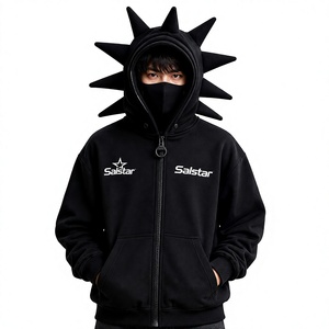Premium Black Spiked Hoodie <b>Jacket</b> Gothic <b>Punk</b> Zip Up Hoodie Custom 3D Spike Hood Sweatshirt for Men & Women - Product Image 1