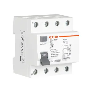 Disjuntor etek com corrente máxima 100amp EKL6-100B rcd, tipo b 3p + n, disjuntor de corrente residual rccb