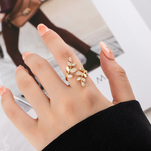 Natural Shell Wheat Ear Open Ring Micro Pave Index Finger Ring Light Luxury Delicate Plant Shape Fashion Ring Gift - Product Image 2