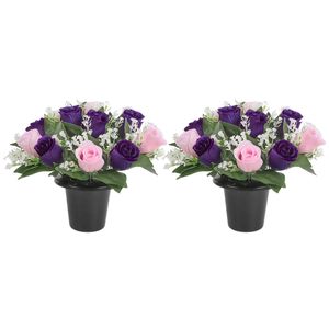 Nouvelles fleurs artificielles en pot pour la décoration des tombes, rose artificielle en pot pour les fleurs commémoratives funéraires - Product Image 3