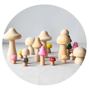 unfinished wooden mushroom shapes natural wood craft toys figures handmade sculpture kokeshi dolls materiales montessori doll