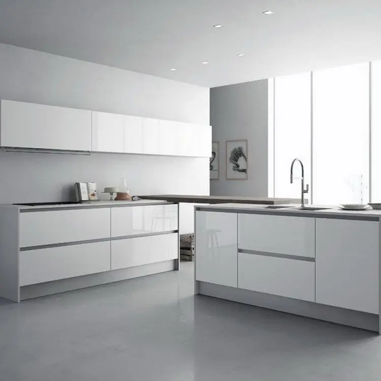 custom made white color lacquer door kitchen cabinet with functional accessories