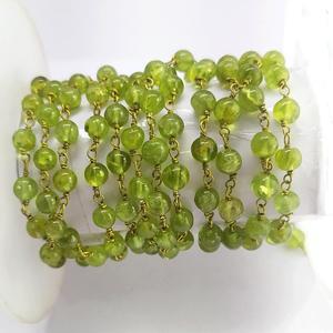 Natural Peridot Smooth Round Balls Beads Brass Wire Wrapped Handmade <b>Rosary</b> Chain Johariz for Necklace Making - Product Image 1