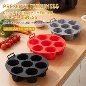 Molde de Silicona para Muffins con Asa, Molde Antiadherente de 7 Cavidades para Cupcakes, Apto para Freidora de Aire, Horno y Cocina Casera - Product Image 3