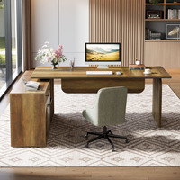 Bureau de direction contemporain en forme de L, écologique, avec tiroirs de classement, 71 pouces, bureau en bois pour la maison/le bureau, style rustique