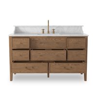 Meuble-lavabo de salle de bain moderne de luxe en bois de chêne avec plan de travail en marbre pour mobilier haut de gamme