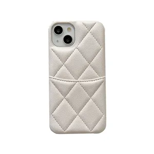 Stylish diamond pattern smartphone back cover for iphone 15 14 mobile phone case soft feel 12 13promax leather card wholesale