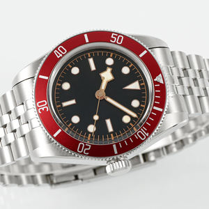 Montre de plongée automatique de luxe 41 mm, boîtier en acier inoxydable, lunette bordeaux, bracelet style vintage - Product Image 4