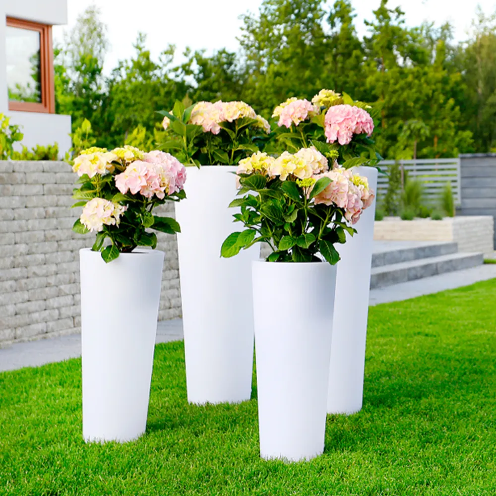 lumineux pot de fleur en plastique rectangular square round large outdoor solar charging led lighted flower pots planters