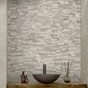 Azulejo de palo y cáscara de piedra natural Sunwings | Stock en EE. UU. | Mosaico decorativo de mármol de madera plateada para cocina, baño, chimenea
