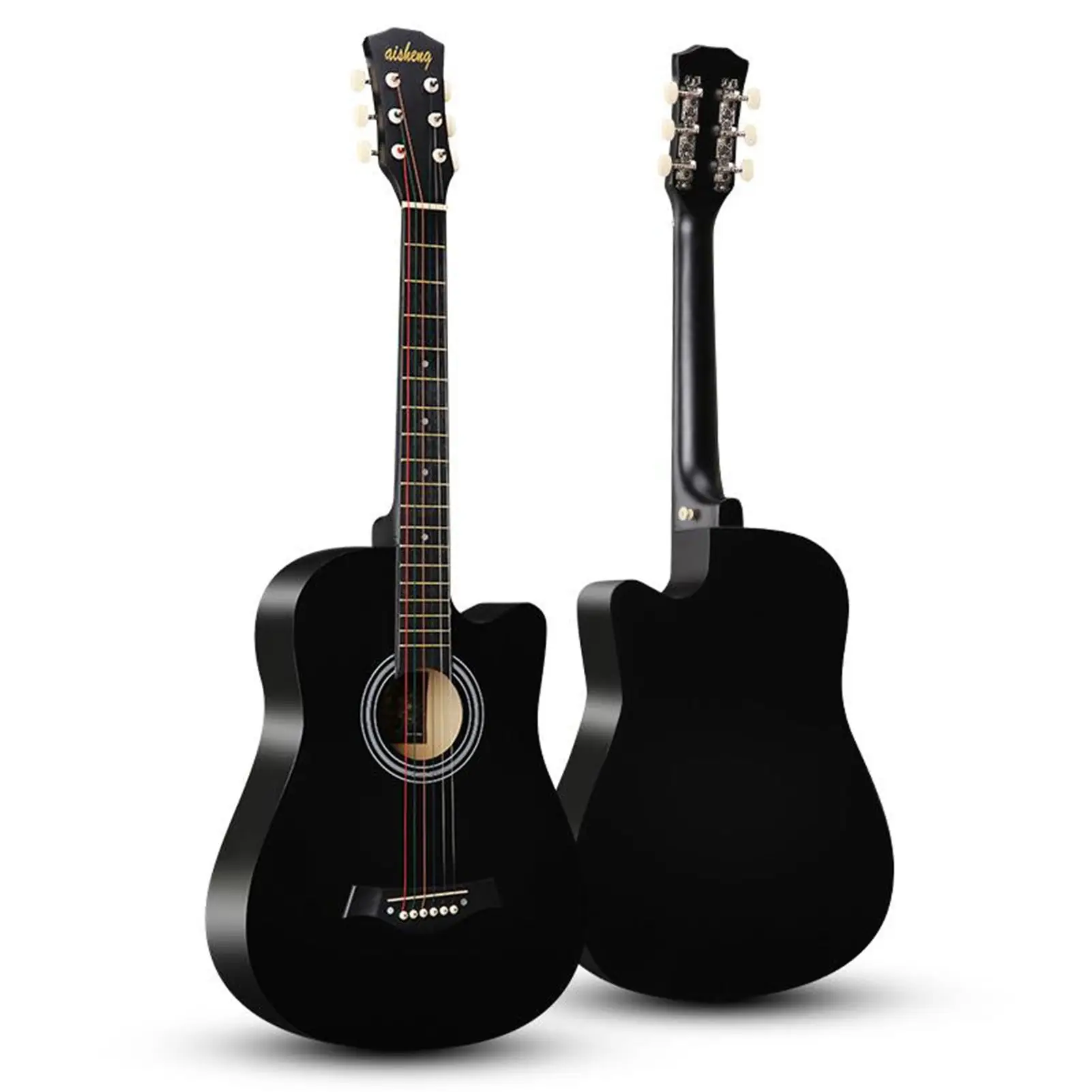 38'' Full Size Adult 6 Strings Cutaway Folk Acoustic Guitar for Students Beginners (Black)