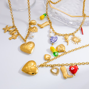 Collar con Colgante de Corazón de Acero Inoxidable, Chapado en Oro de 18K, con Perla, Joyería, Regalo para Mujer, Accesorios de Moda - Product Image 1