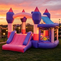 Château gonflable GOLDEN ART en tissu Oxford couleur macaron avec double toboggan et piscine à balles, aire de jeux extérieure pour enfants